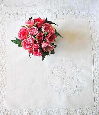 Vintage White Madeira Hanky R Initial Monogram Wedding Keepsake Gift Handkerchief Remembrance Heirloom Free Ship  US WhenRosesBloom
