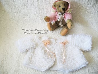 Vintage Baby Jacket Cardigan Matinee Jacket  Hand Crochet Baby Keepsake Heirloom Gift WhenRosesBloom
