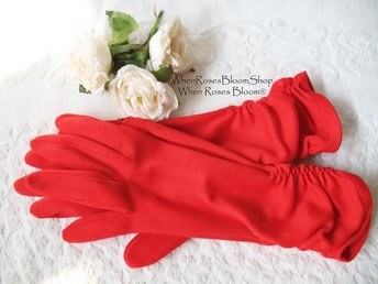 Vintage Gloves Red Size 6-Sz 7.5 gathered wrist accent Tea Party Dance  Mid Century Audrey Hepburn Style Free ship US WhenRosesBloom