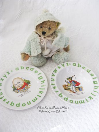 Vintage Baby Toddler Plate Bowl Nursery Rhyme Humpty Dumpty classic baby shower gift nursery decor Keepsake Heirloom WhenRosesBloom