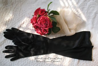 Vintage Gloves Black Long Opera Debutante Presentation Formal Gloves Mid Centuty Retro Hollywood Lady Mary Steampunk Cosplay WhenRosesBloom