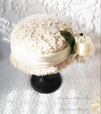 Vintage White Straw Hat with Rose Tailored Elegant Wedding Tea Mid Century Coplay Anna Daisy Mrs Patmore Downton Abbey Style  WhenRosesBloom