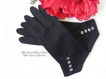 Vintage Gloves Black Size 7 Retro Mid Century Tea Dance Wedding Downton Miss Fisher Steampunk Cosplay Gloves Free Ship  US When Roses Bloom