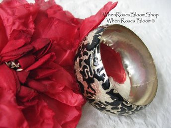 Silver Bangle Bracelet Black Enamel Classic Casual Jewelry Boho Gypsy Hipster Retro Vintage Jewelry  WhenRosesBloom