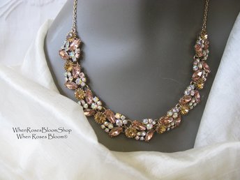 Rhinestone Necklace Vintage Wedding Aurora Borealis Statement Necklace Retro 50s 60s Hollywood Party Style Elegant  WhenRosesBloom