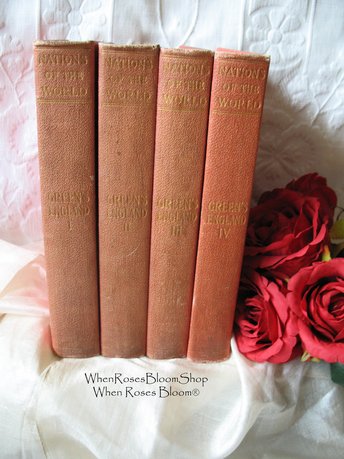 Vintage Red Books History England 449-1898 John R. Green LLD  circa 1900s Set of 4 Classic  Red Gold Decorative Library Gift  WhenRosesBloom