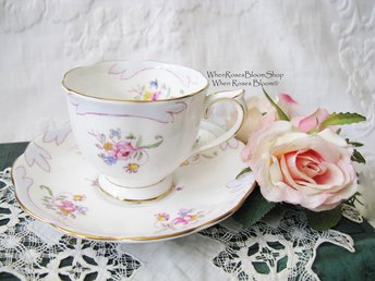 Royal Albert Vintage Tea Cup Pink Roses Blue 1917-1933  Rare  English Bone China Retro Tea Time Gift Dainty Shabby Chic Style WhenRosesBloom