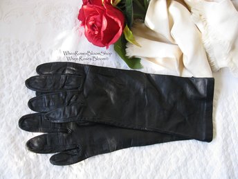 Vintage Gloves Sz 7.5  Black Leather Downton Steampunk Victorian Austen Miss Fisher Cosplay Style Shipping Incl. in USA WhenRosesBloom