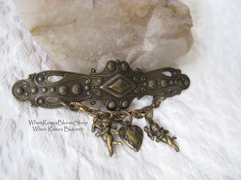Vintage Victorian Angel Pin Brooch Costume Jewelry Gold Tone Vintage Victoria  Retro 1928 Style Lapel Dress Pin When Roses Bloom