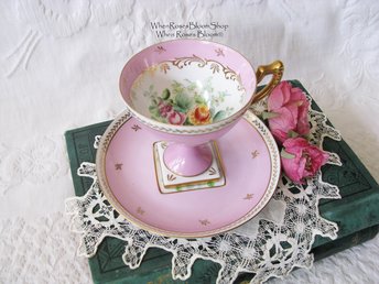Vintage Footed Tea Cup Pink Floral  Made Japan Mid Century Retro Elegant Tea Gift Victoria Downtown Tea Cottage Shabby Chic WhenRosesBloom