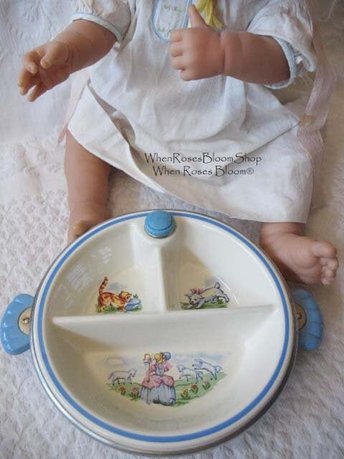 Vintage Baby Dish Mid Century warming dish divided heated plate classic baby shower gift nursery decor Keepsake Heirloom WhenRosesBloom