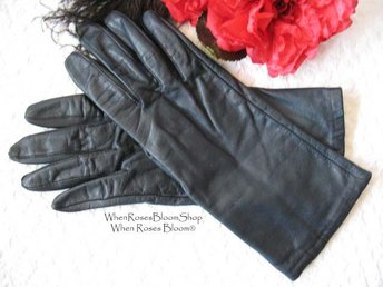 Vintage Gloves  Sz 7 1/2 Navy Dark Blue Leather Short Retro Mid Century Cosmopolitan Style Miss Fisher Cosplay Free Ship US When Roses Bloom