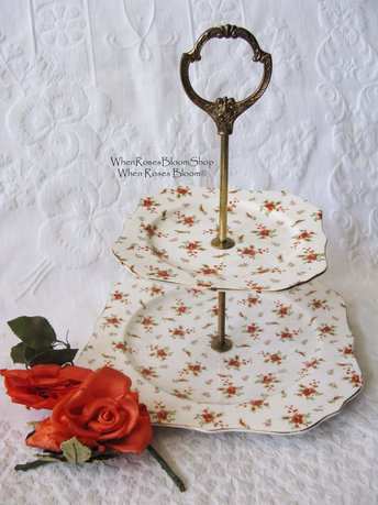 Vintage Rose Chintz China Two Tier Stand Made in Japan 1920's-1930's Tea Party Wedding Birthday Classic Elegant Tea Gift  WhenRosesBloom