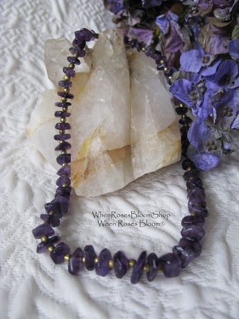 Necklace Choker Amethyst Purple Stone Brass Vintage Necklace Boho Gypsy Minimalist Retro Style Elegant but Casual  Necklace WhenRosesBloom
