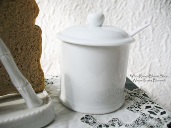Vintage Jam Jar Sugar Bowl White China  Shabby Chic Cottage Farmhouse Romantic Retro Mid Century Urban Style WhenRosesBloom