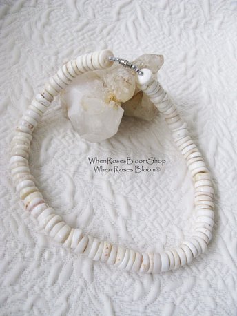 Vintage Puka Shell Choker Statement Necklace Ethnic Boho Minimalist Casual Retro Hawaiian VSCO   Free Spirit Hippie 60s 70s  WhenRosesBloom
