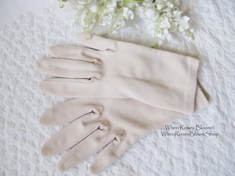Vintage Gloves Beige Vegan Fabric Washable Retro Cosplay Classic Tea Party Wedding Bride Bridesmaid Petite Free Ship US  WhenRosesBloom