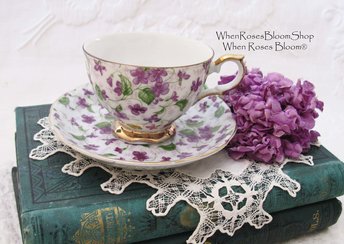 Tea Cup Chintz Purple Violets Made in Japan Vintage Retro TeaTime Dainty Tea Time Gift Mid Century Shabby Chic  WhenRosesBloom Classic Tea