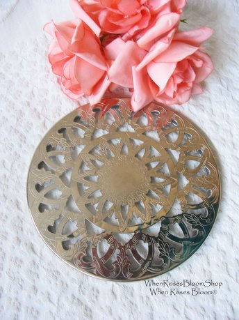 Vintage Tea Trivet Silver Glass Hot Plate Eales 1779 Tea Party Wedding Birthday Entertain Gift Rococo Elegant Shabby Chic   WhenRosesBloom