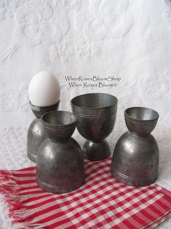 Vintage Pewter Egg Cups Rare Hard to Find Shabby Chic Cottage Farmhouse Romantic Retro Mid Century Urban Minimalist  Style WhenRosesBloom