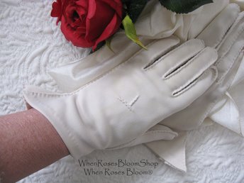 Gloves Beige Fabric short Vegan Retro Vintage Tea Party Elegant Cosplay Downton Miss Fisher Mid Century Style Free Ship US When Roses Bloom