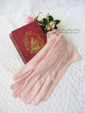 Vintage Pink Gloves tailored Wedding Tea Party Retro Mid Century Bridal Downton Retro Cosplay Free Ship  US When Roses Bloom