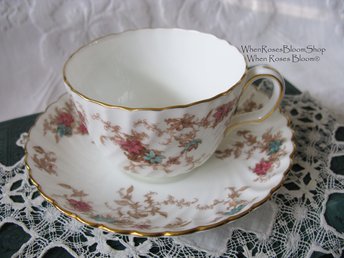 Vintage Tea Cup English Minton Floral Gold Downton Tea Time Gift Cottage Shabby Chic Mid Century Tea Style  WhenRosesBloom
