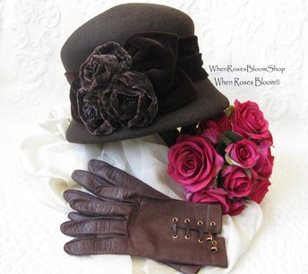 Vintage Hat Brown Cloche Tea Wedding Garden Party Retro Tailored Elegance Downton Miss Phryne Fisher Gatsby Cosplay Style  WhenRosesBloom