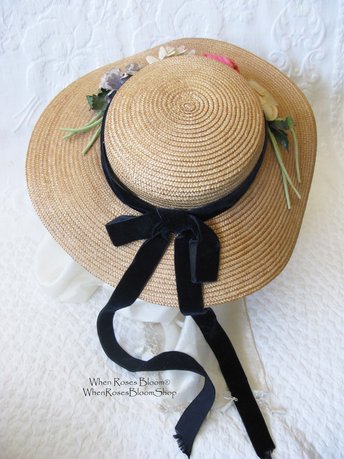 Straw Hat with flowers Vintage Classic Romantic Elegance Retro  Artsy Style Garden Wedding Tea Party Cosplay  WhenRosesBloom