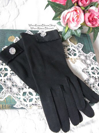 Black Gloves Vintage Size 6.5 Retro Mid Century Tea Dance Wedding Downton Miss Fisher Steampunk Cosplay Glove Free Ship  US When Roses Bloom