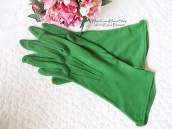 Vintage Green Matinee Gloves Tea Party Retro Mid Century Cosplay Wedding Bride Bridesmaid Afternoon Tea Shipping Incl. US When Roses Bloom