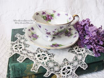 Vintage Lefton  Footed Tea Cup Violets Japan Mid Century Retro Tea Time Birthday Gift Cottage Farmhouse Shabby Chic Style WhenRosesBloom