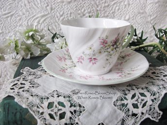 Tea Cup English Floral Bone China Vintage Tea Gift Dainty Pink Shabby Chic Retro Mid Century Classic British Shelley Look  WhenRosesBloom