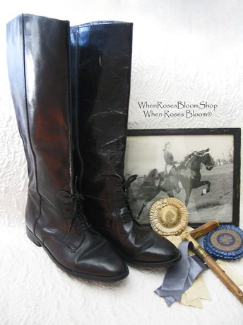 Vintage Riding Boots Classic English Hunt Vintage Decor Photo Prop Black Cosplay Military Miss Fisher Ralph Lauren Style  When Roses Bloom
