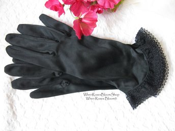 Vintage Gloves Black Sz 6.5 Nylon Retro Mid Century 40s 50s Tea Dance Wedding Downton Steampunk Retro  Cosplay Free Ship US  WhenRosesBloom