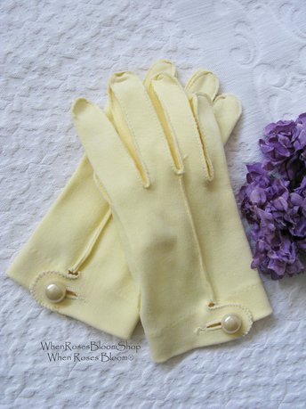 Yellow Gloves tailored Fabric Sz 6.5 Vintage Wedding Tea Party Retro Mid Century Bridal Downton Retro Cosplay Free Ship  US When Roses Bloom