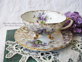 Violet Teacup  Footed Vintage Japan Mid Century Retro Dainty Tea Time Gift Victoria Downton Tea Elegant Farm Shabby Chic  WhenRosesBloom