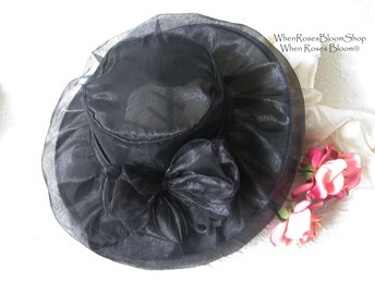 Vintage Hat Black Classic Cocktail New Look Retro Elegance Derby Hat Victorian Steampunk Cosplay Mid Century Audrey Hepburn WhenRosesBloom