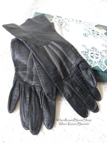 Black Gloves Sz 7 Italian Kid Leather Vintage Downton Miss Fisher Elegant Steampunk Cosplay Mid Century Classic FREE Ship US  WhenRosesBloom