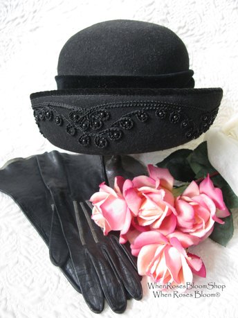 Vintage Hat Black  Cloche Tea Garden Party Eric Javets Retro Elegance Downton Miss Phryne Fisher Gatsby Cosplay Style  WhenRosesBloom