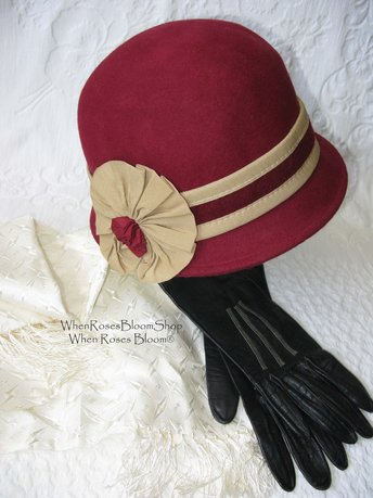 Vintage Hat Red Wine Cloche Tea Wedding Garden Party Retro Tailored Elegance Downton Miss Phryne Fisher Gatsby Cosplay Style  WhenRosesBloom