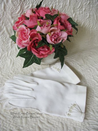 Gloves White Short Retro Vintage Tea Party Elegant Cosplay Downton Miss Fisher Mid Century Style Free Ship US When Roses Bloom