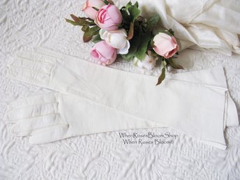 Vintage White Leather Matinee Gloves Retro Wedding Bride Tea NOS Downton Titanic Jane Austen Cosplay Free Ship  US When Roses Bloom