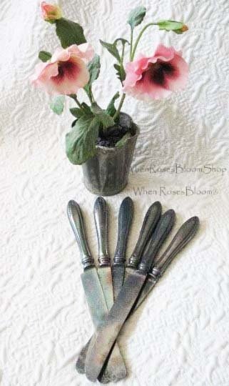 Vintage Silver Knives Sheridan Pattern 1910 Set 6  Victorian Edwardian Silverplate Estate Shabby Chic Farmhouse Downton Tea WhenRosesBloom