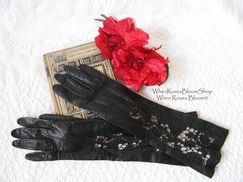 Vintage Gloves Black Sz 6 1/2 Kid Leather Downton Miss Fisher Audrey Hepburn Steampunk Cosplay NOS new old FREE Ship US  WhenRosesBloom