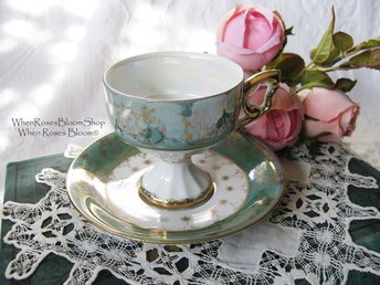 Tea Cup Turquoise Child Dolly Mommy & Me Nana Sterling Vintage Japan Tea Party Demitasse Cappuccino Cottage Shabby Chic WhenRosesBloom