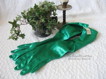 Green Gloves NOS Matinee Vintage Tea Party Retro Mid Century Cosplay Wedding Bride Bridesmaid Afternoon Tea Free Ship US When Roses Bloom