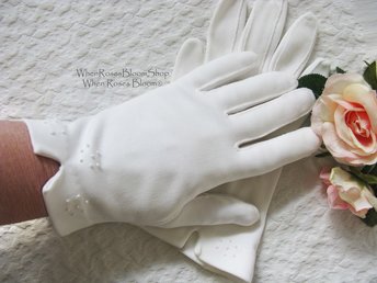 Gloves White Short Italian sz 6+ Retro Vintage Tea Party Elegant Cosplay Downton Miss Fisher Mid Century Style Free Ship US When Roses Bloom
