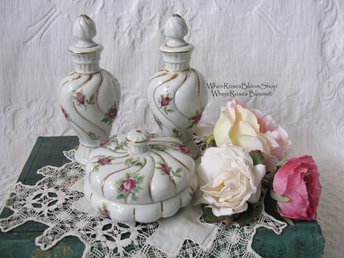 Vintage Perfume Dresser Vanity Set China Roses Thames Japan  Shabby Chic Cottage Farmhouse Romantic Retro Mid Century Urban WhenRosesBloom