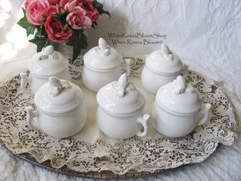 Vintage Pots de Creme Set of 6 White Italian Pottery Classic Dessert  TeaTime Elegant Mid Century Pudding Cups Hot Chocolate